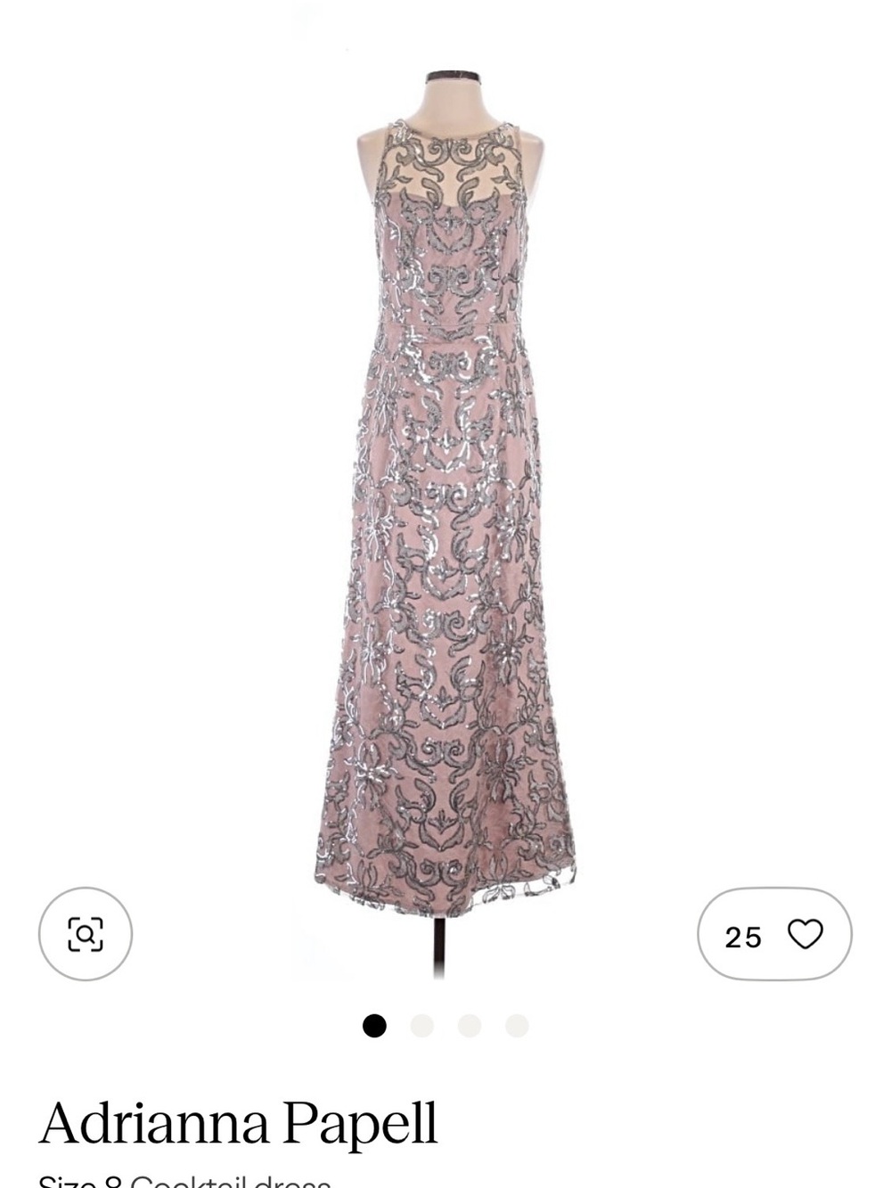 Adrianna Papell Pink Beaded Illusion Neck Maxi Dress